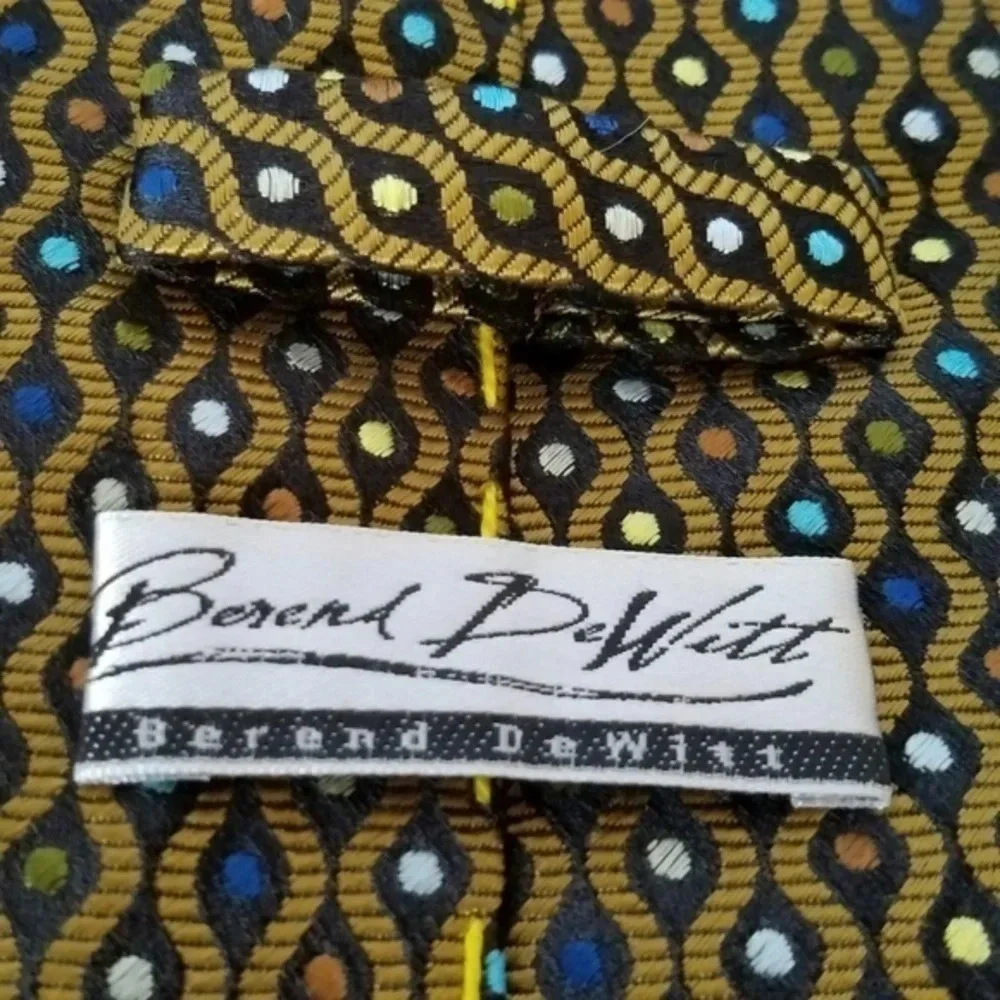 BEREND‎ DEWITT BLACK TURQUOISE YELLOW 100% SILK TIE